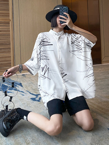 flowersverse Simple Loose High-Low Contrast Color Blouse