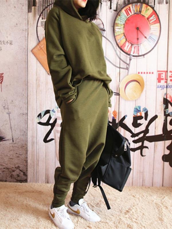 flowersverse Casual Solid Hoodie&Pants Suits