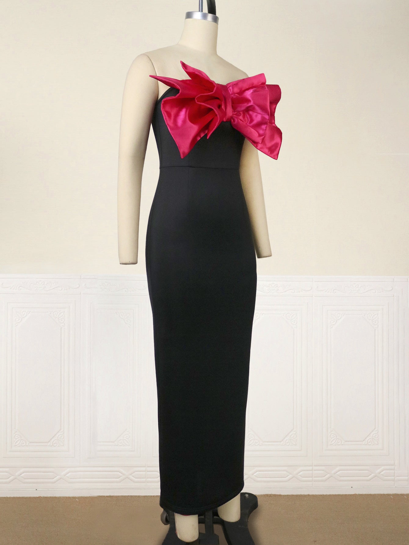 flowersverse Contrast Bow Dress Sexy Strapless Sleeveless Formal Party Evening Dress