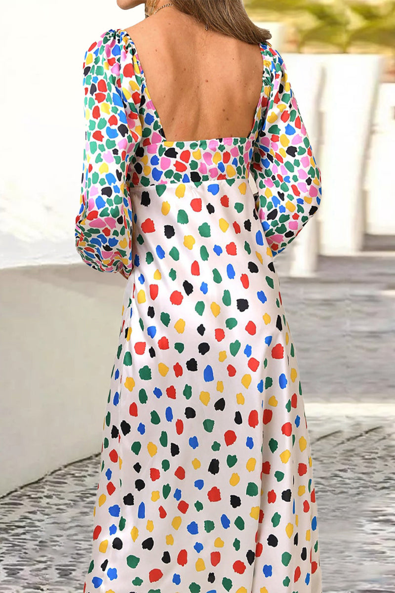 flowersverse Sweet Elegant Print Polka Dot Contrast V Neck Printed Dress Dresses RH8528