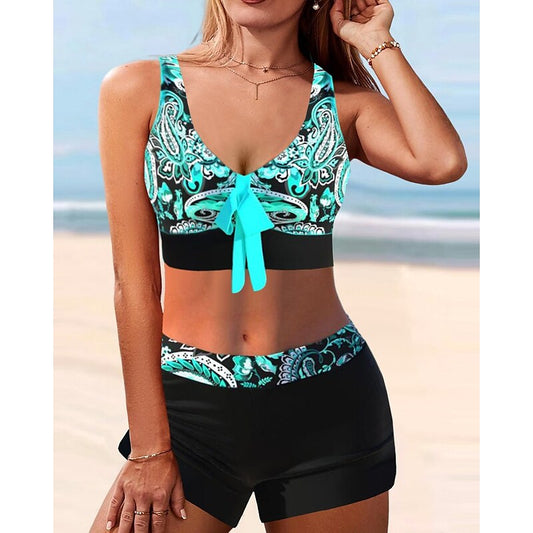 flowersverse Women's Swimwear Tankini 2 Piece Plus Size Swimsuit Printing Geometic Black Blue Purple Crop Top Bathing Suits Sports Summer