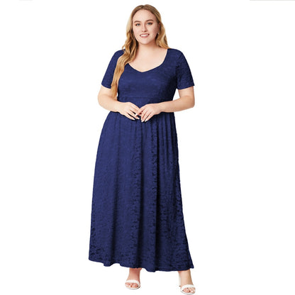 flowersverse Plus Size Women Short Sleeve Lace Dress