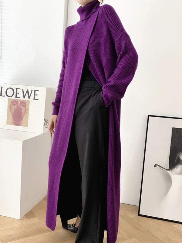 flowersverse Original Loose Solid Color Split-Front Sweater Dress