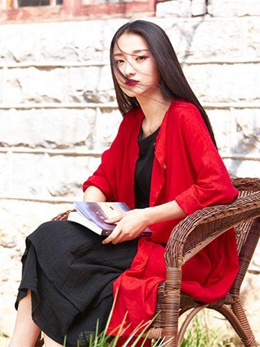 flowersverse Soft Red Ramie Cotton Linen Cover-up Cardigan