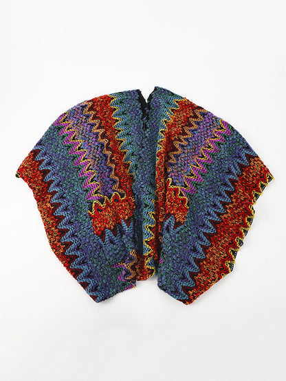 flowersverse Casual Loose Patchwork Shawl&Cloak