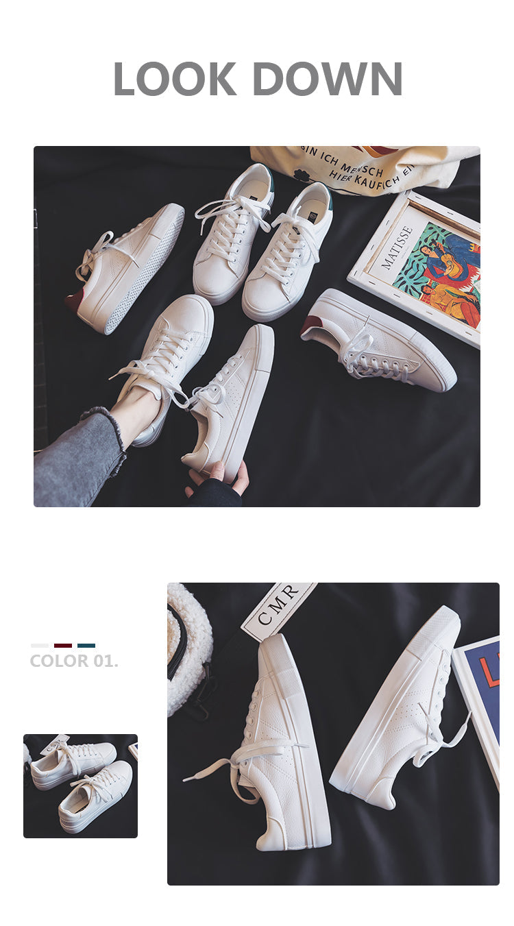 flowersverse Women&#39;s Shoes New Fashion Casual Platform Soild Leather Classic Cotton Women Vulcanize Shoes Casual Lace-up White Shoes Sneakers