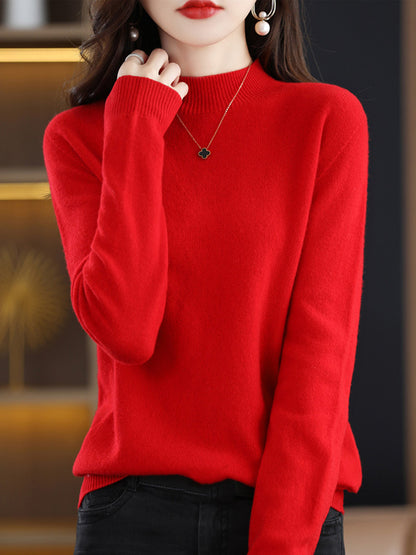 flowersverse Casual Long Sleeves Solid Color Half Turtleneck Sweater Tops