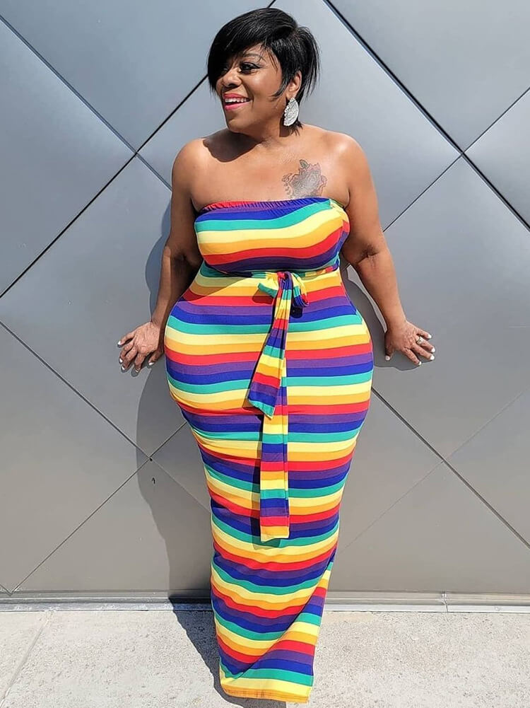 flowersverse Plus Size Two Piece Rainbow Open Front Cardigan Dresses Sets