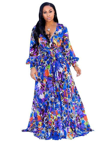 flowersverse Chiffon Floral Printed V Neck Wrap Boho Maxi Dresses