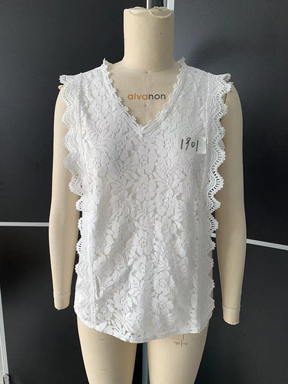 flowersverse Original Lace Solid Color Loose Vest Top