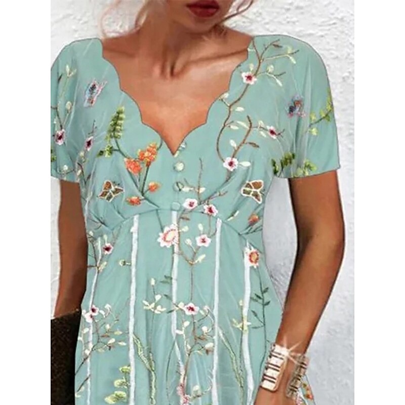 flowersverse Women's Casual Dress Summer Dress Print Dress Floral Print Scalloped Neck Mini Dress Fashion Modern Outdoor Daily Short Sleeve Regular Fit Green Spring Summer S M L XL XXL