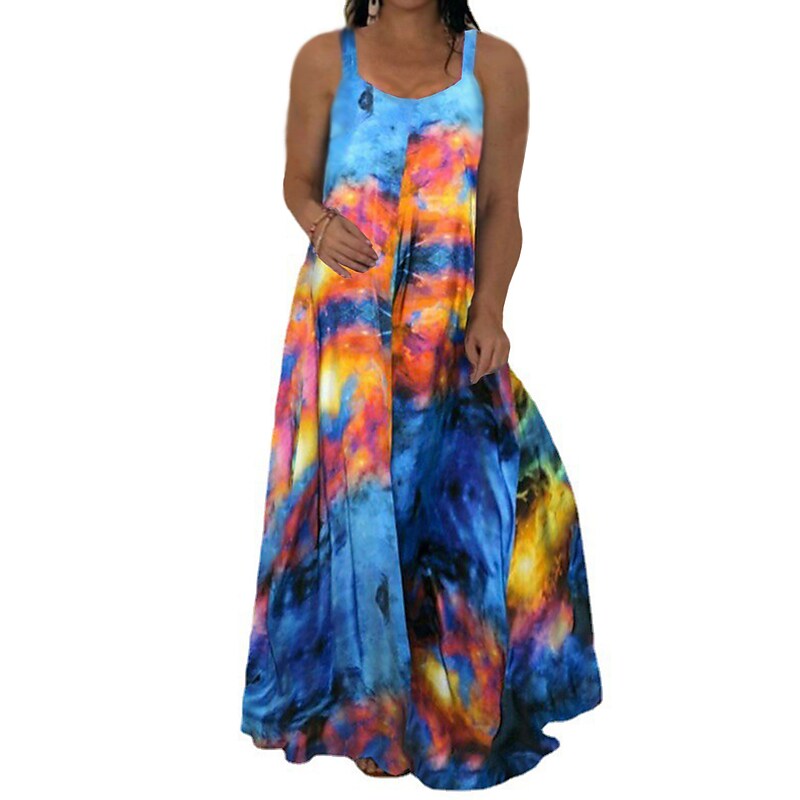 flowersverse Women's Plus Size Casual Dress Slip Dress Tie Dye Long Dress Maxi Dress Sleeveless Backless Print Strap Fashion Daily Yellow Pink Spring Summer L XL XXL 3XL 4XL