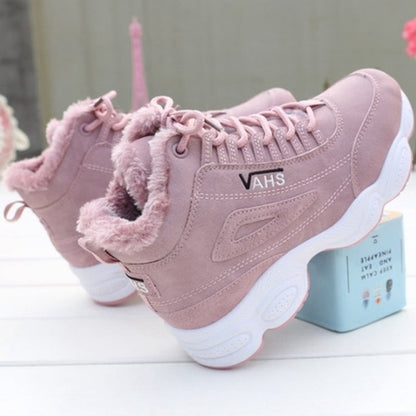 flowersverse New Autumn Sneakers Woman Vulcanized Shoes Suede Female PU Leather Outdoor Lace-Up Plus Hair Thicken Sneakers Women