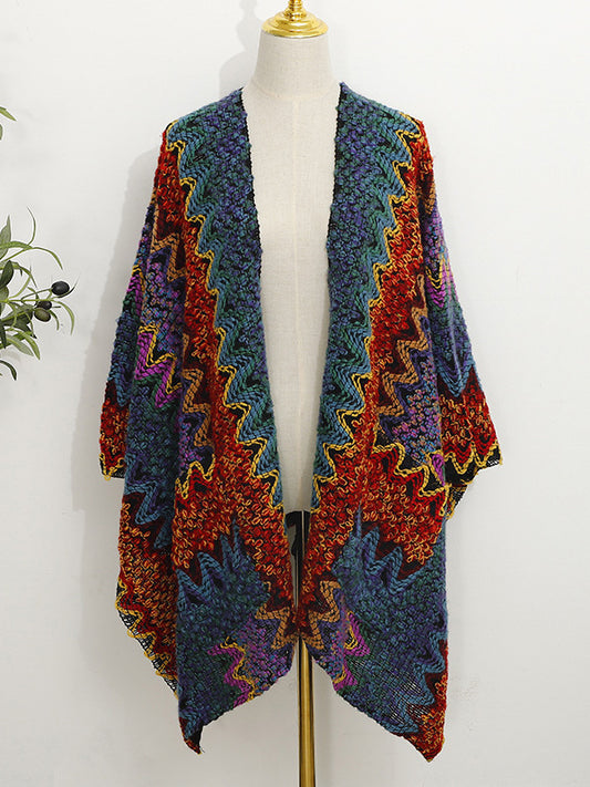 flowersverse Casual Loose Patchwork Shawl&Cloak