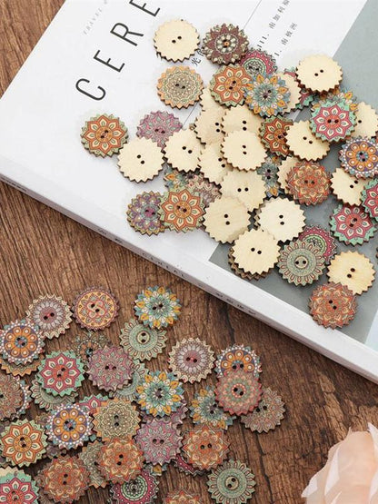 flowersverse Bohemia Printed Wooden  Sewing Buttons