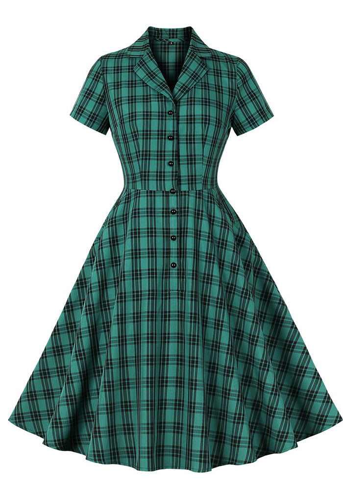 flowersverse Women Retro Button British Plaid Dress