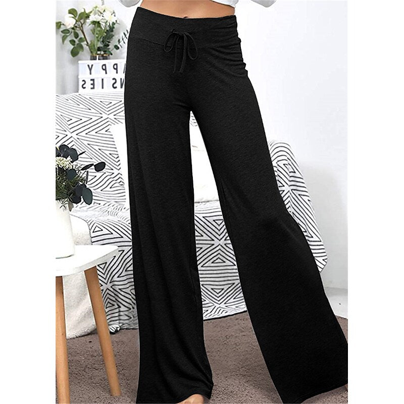 flowersverse Women's Plus Size Loungewear Pants Nighty 1 PCS Pure Color Fashion Simple Comfort Home Daily Vacation Cotton Breathable Long Pant Elastic Waist Basic Spring Summer Black Wine