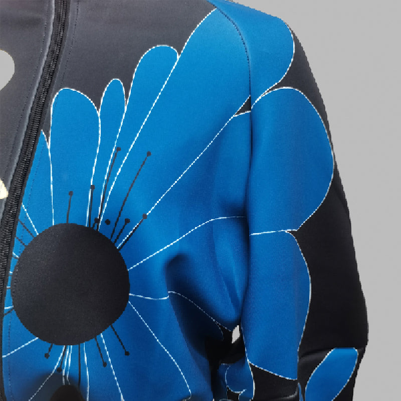 flowersverse Contrast Color Flower Print Zipper Stand Collar Jackets Outerwear
