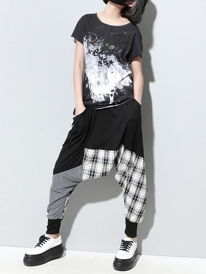 flowersverse Loose Plaid Split-joint Harem Pants