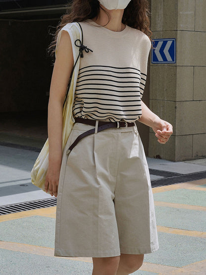 flowersverse Striped Loose Sleeveless Round-neck Vest Top