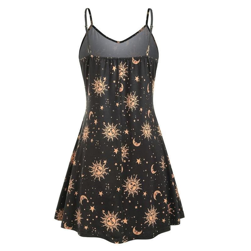 flowersverse Women Starry moon pattern Printed O-Neck Sleeveless Dress