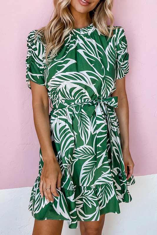 flowersverse Casual Print Half A Turtleneck Cake Skirt Dresses