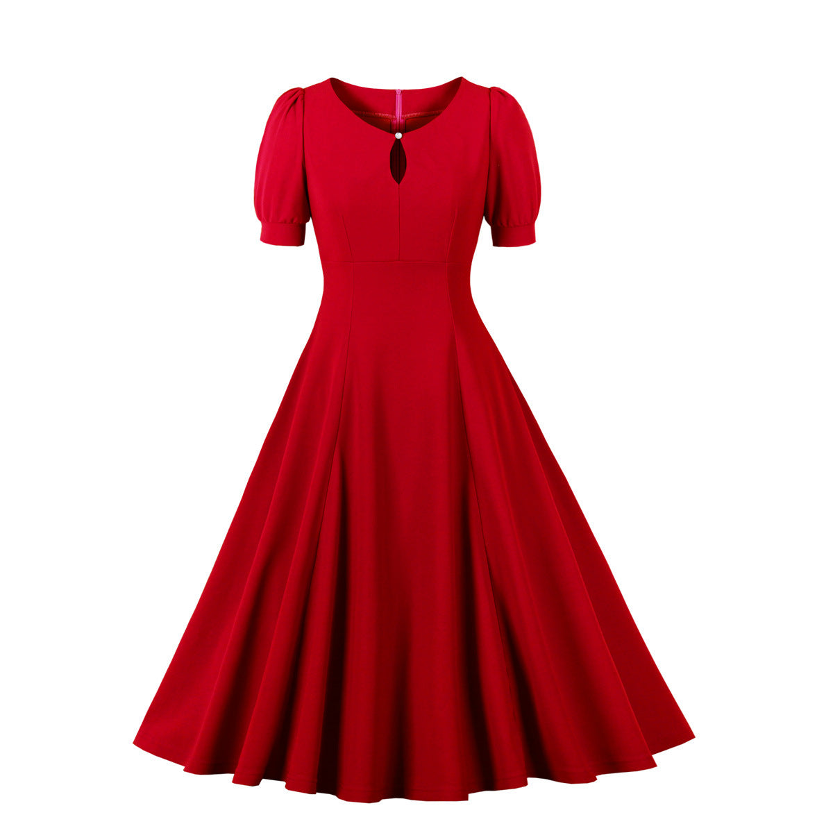 flowersverse Women Vintage Puff Short Sleeve Round Neck Dress