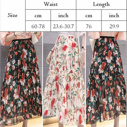 flowersverse  Fashion Women Floral Pleated Boho Midi Skirt High Waist Ladies Casual Summer Party Cocktail Wrap Skirt Sundress