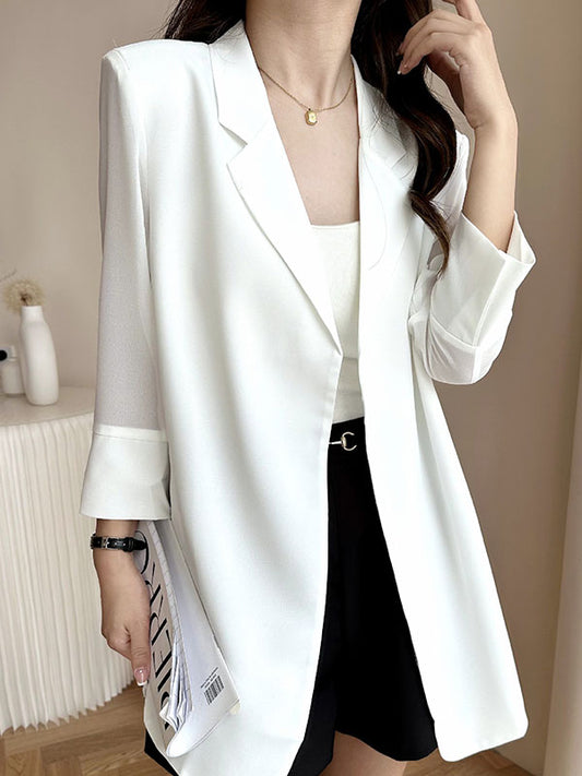 flowersverse Solid Color Split-Side Sun Protection Long Sleeves Loose Notched Collar Outerwear Blazer