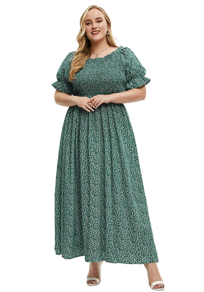 flowersverse Summer Fall Plus Size Women's Round Neck Dress