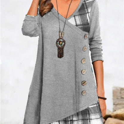 flowersverse Casual Patchwork Long Sleeve Dress For Women