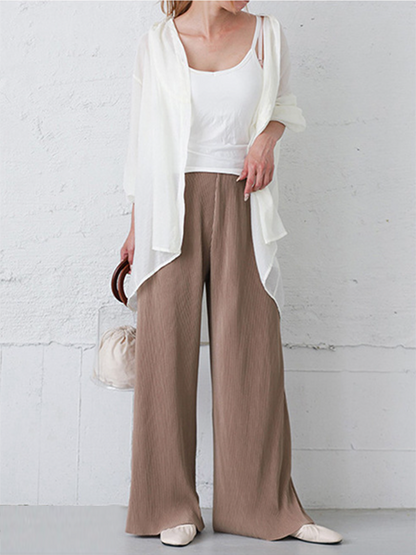 flowersverse Simple Loose Wide Leg Elasticity Solid Color Casual Pants Bottoms