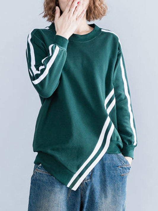 flowersverse Striped Cropped Long Sleeves Round-neck Hoodies&Sweatshirt