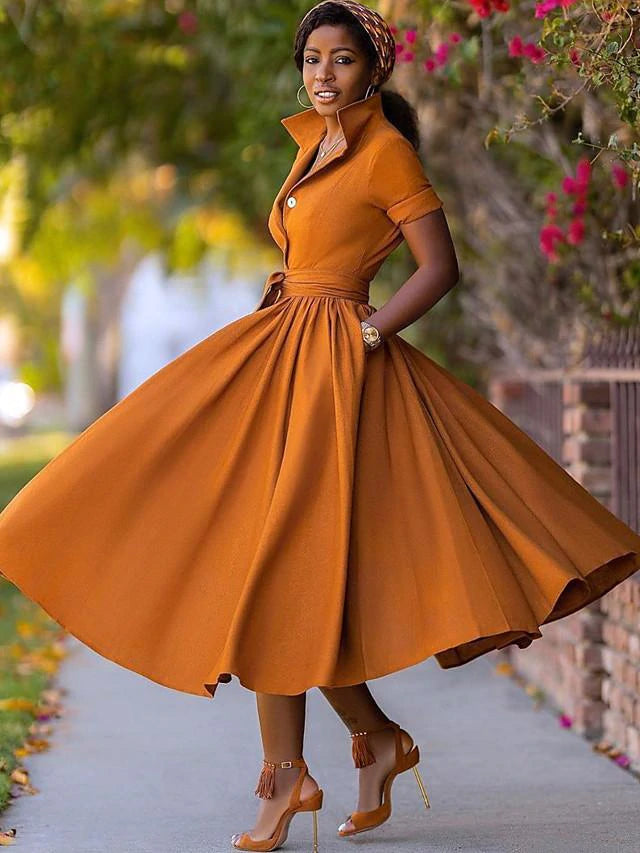 flowersverse Women's A-Line Dress Midi Dress - Half Sleeve Split Summer Fall V Neck Hot Sexy Army Green Orange