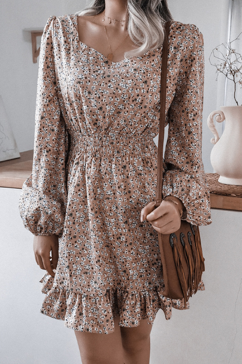 flowersverse Floral Chiffon Ruffle Lantern Sleeve Dress