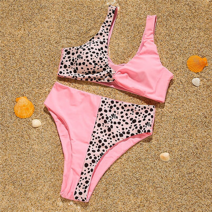 flowersverse Women's Swimwear Bikini Normal Swimsuit 2 Piece Printing Polka Dot Color Block Pink Red Blue Bathing Suits Sports Summer