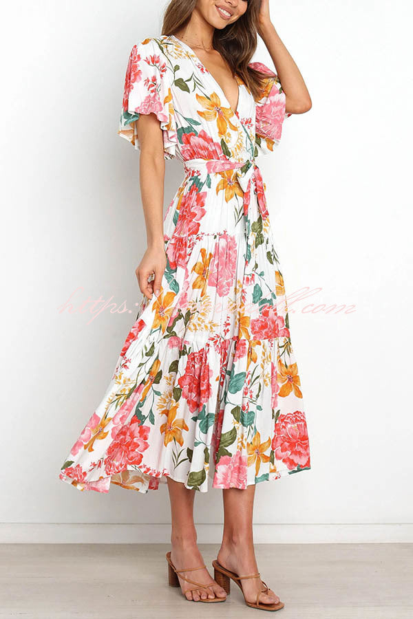 flowersverse Melody of Summer Floral Ruffle Midi Dress