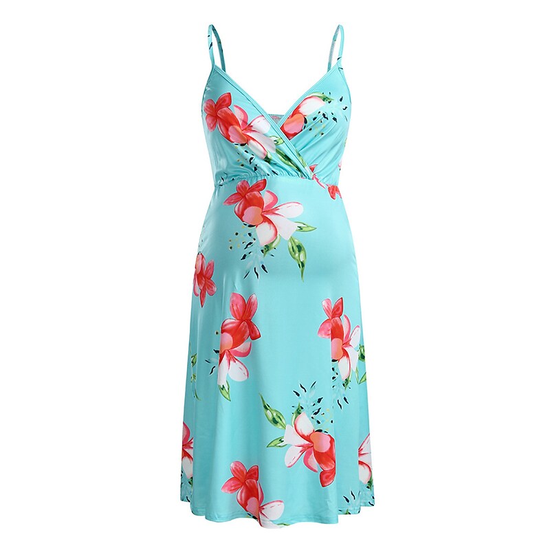 flowersverse Women‘s Baby Shower Maternity Dress Casual Dress Floral Dress Slip Dress Floral Midi Dress Sleeveless Backless Print Strap Basic Holiday Red Light Sky Blue Spring Summer S M L XL XXL