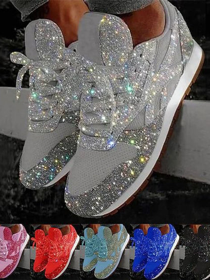 flowersverse Women Muffin  Rhinestone New Crystal  Platform Sneakers