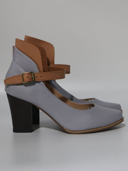 flowersverse Vintage Paneled Leather Mary Jane Block Heels