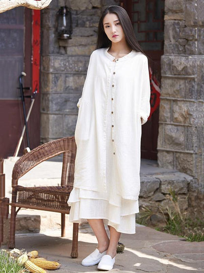 flowersverse Soft White Ramie Cotton Linen Cover-up Cardigan