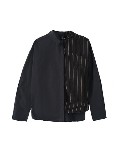 flowersverse Asymmetric Buttoned Striped Long Sleeves Loose Lapel Blouses&Shirts Tops