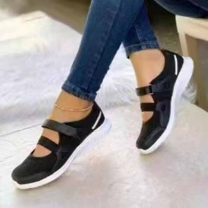 flowersverse Women's Sneakers Comfort Shoes Daily Platform Round Toe Sporty Casual Synthetics Magic Tape Solid Colored Black Blue Gray