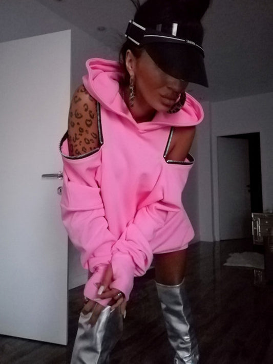 flowersverse Stylish Off-The-Shoulder Letter Print Loose Hoodies&Sweatshirts Tops