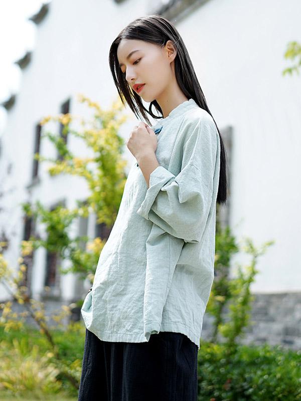 flowersverse National Style Button Linen Shirt