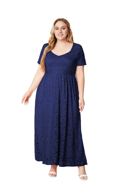 flowersverse Plus Size Women Short Sleeve Lace Dress