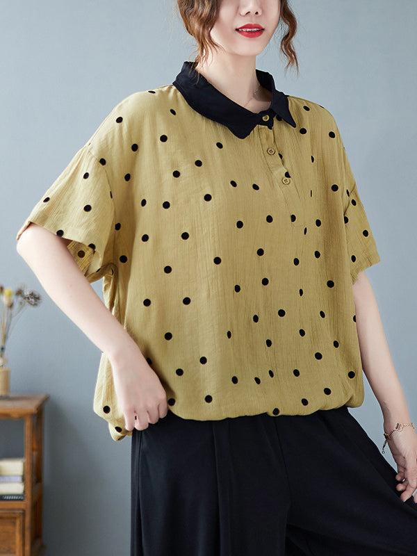 flowersverse Artistic Retro Loose Polka-Dot Blouse