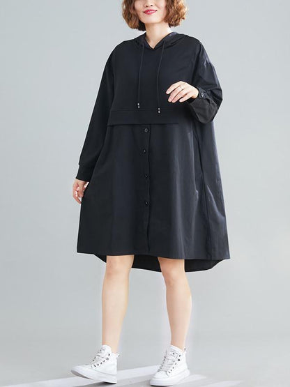 flowersverse Loose Splicing Asymmetrical Hoodie Dress