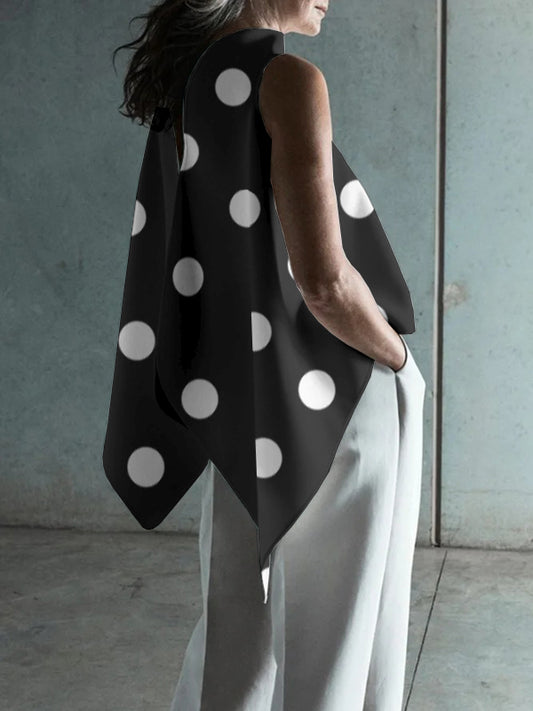 flowersverse Fashion Polka Dot Asymmetric Split-Joint Sleeveless Vest