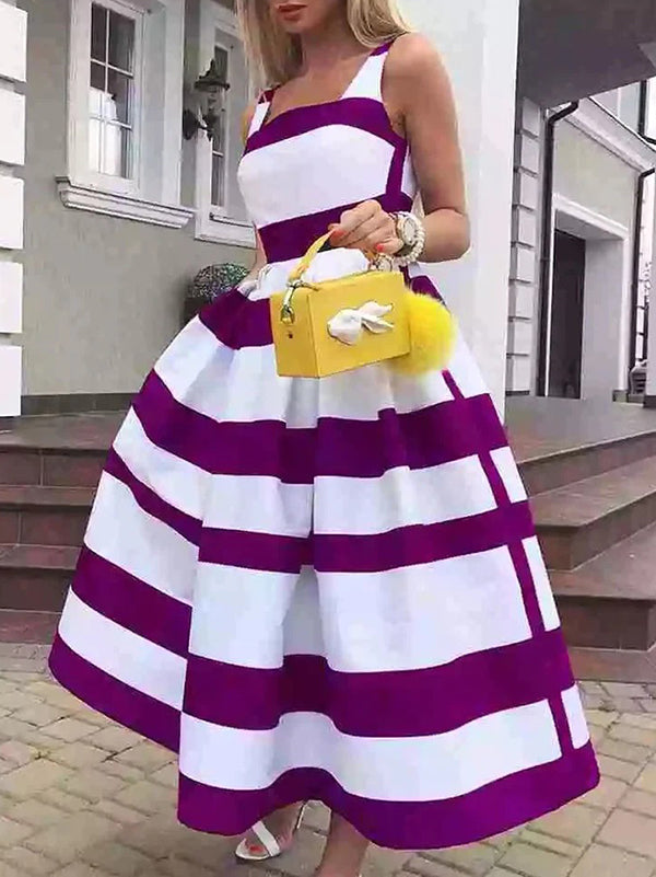 flowersverse Sleeveless Striped Square-Neck Maxi Dresses